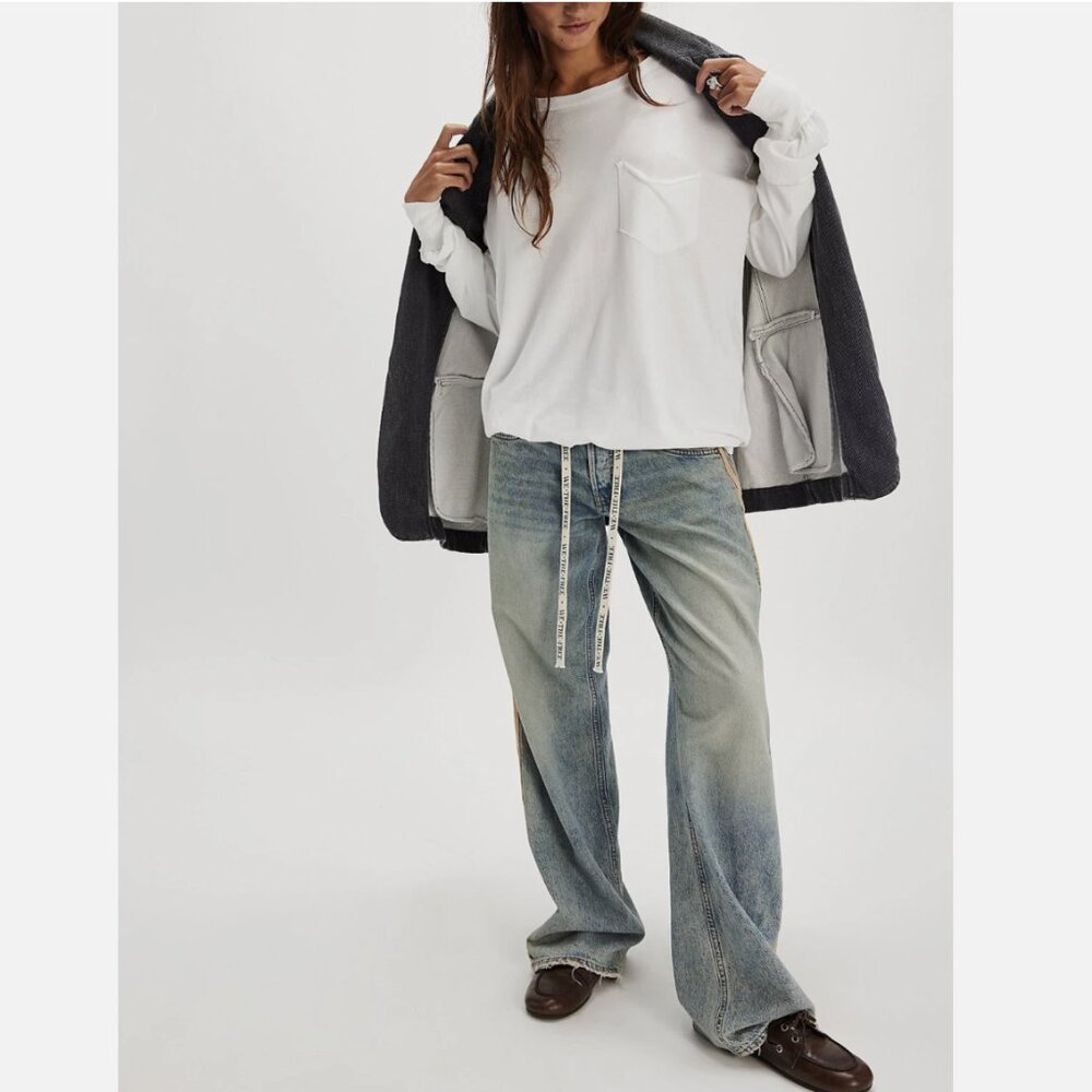 Free People We The Free Ivory Long Sleeve Fade Into You Relaxed Tee - Picture 5 of 5